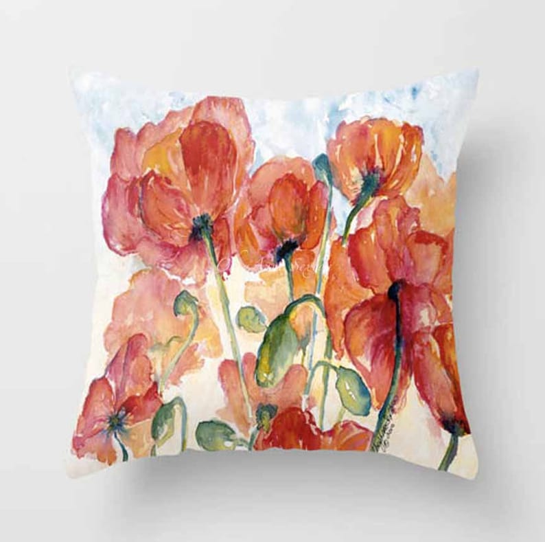 Orange Peachy Poppies in a field Throw PILLOW cover coral Etsy