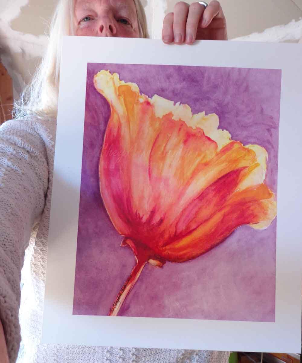 Poppy of Tangerine Tango Orange on Grape Purple Watercolor Etsy
