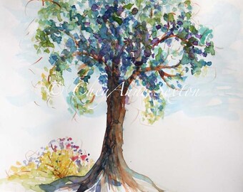 Summer Tree watercolor giclee print 11x14