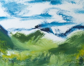 Landscape Gesture Oil painting  PRINT - 8x12 on fine art giclee paper Summer Mountain Day Pass