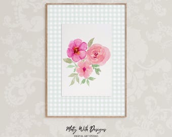 Lámina de rosas en acuarela: Elegante ramo floral rosa (Descarga digital)