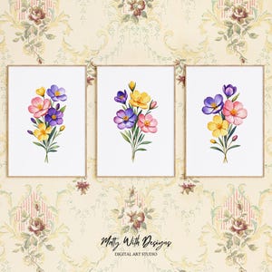 Colorful Wildflower Art, Set Of 3, Watercolor Flowers, Bright Floral Prints, Digital Download, Printable Flower Watercolors, Gift For Her
