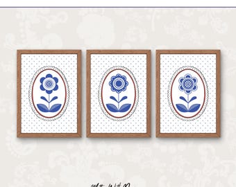 Conjunto de 3 estampados florales escandinavos, decoración minimalista para el hogar, descarga digital imprimible.