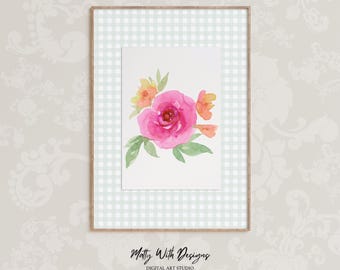 Lámina de acuarela de rosa rosa: Arte floral cottagecore (Descarga digital)