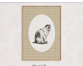 Estudio detallado de gatos de estilo vintage / Arte felino clásico / Decoración para el hogar imprimible / Estética nostálgica / Archivos digitales de alta calidad