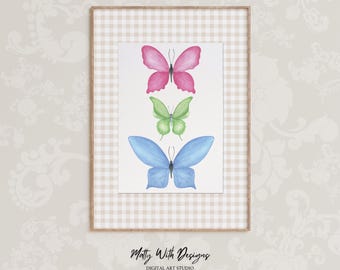 Lámina de mariposa en acuarela: Arte de pared infantil divertido (Descarga digital)