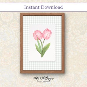 Watercolor Pink Tulip Print | Cottagecore Floral Art | Spring Decor | Digital Download image 1