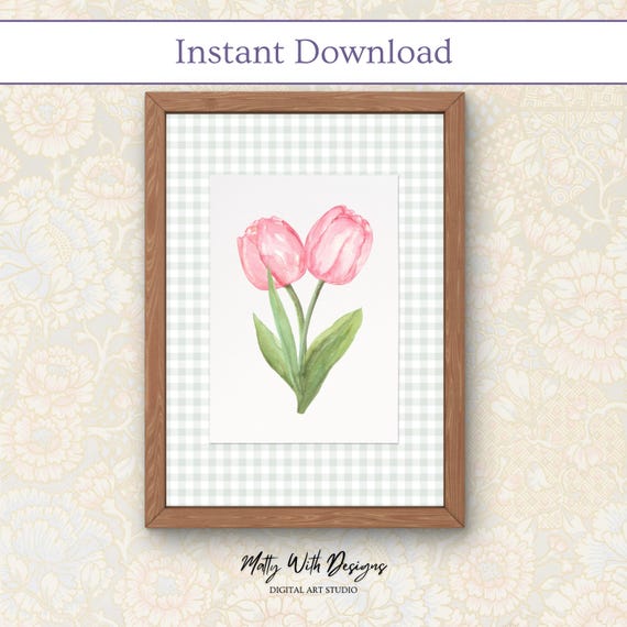 Watercolor Pink Tulip Print | Cottagecore Floral Art | Spring Decor | Digital Download