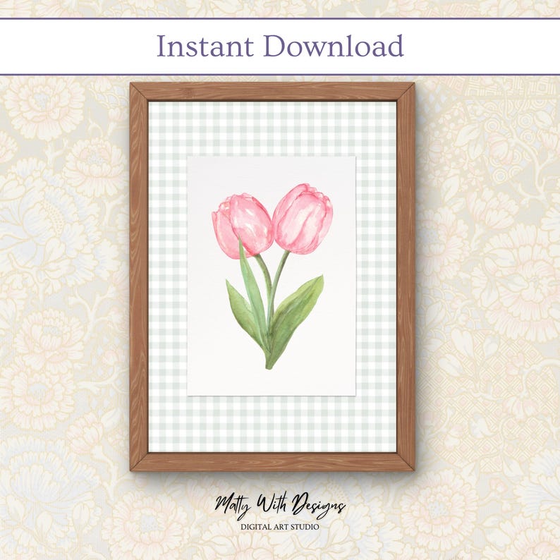 Watercolor Pink Tulip Print | Cottagecore Floral Art | Spring Decor | Digital Download image 1