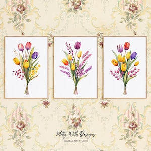 Colorful Wildflower Art, Set Of 3, Watercolor Flowers, Bright Floral Prints, Digital Download, Printable Flower Watercolors, Gift For Her