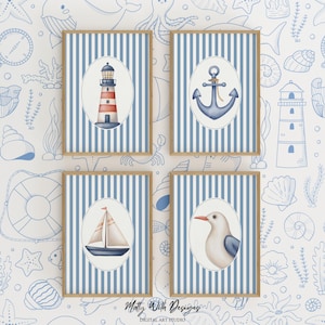 Coastal Nursery Decor Set: Watercolor Nautical Prints, Set of 4 (Digital Downloadable Wall Art, Printable) — Matty With Designs Décor
