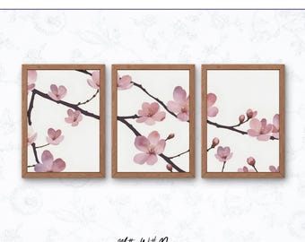 Cherry Blossom Wall Art Set | Pink Sakura Spring Decor | Rustic Prints for Bedroom Decor | Digital Download