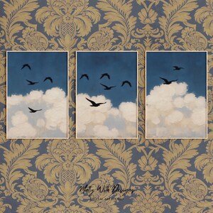 Vintage Vögel in Wolken Print Set: Bauernhaus Wandkunst (Digitaler Download)