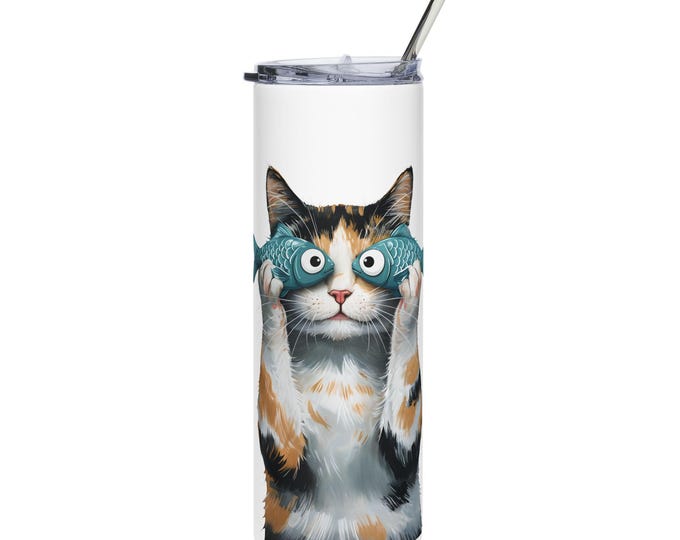 Cat Lover Gift: Stainless Steel Tumbler with Lid & Straw - 20oz
