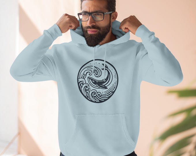 Ocean Wave Fleece Hoodie: Whale Design, Cozy Beach Wear