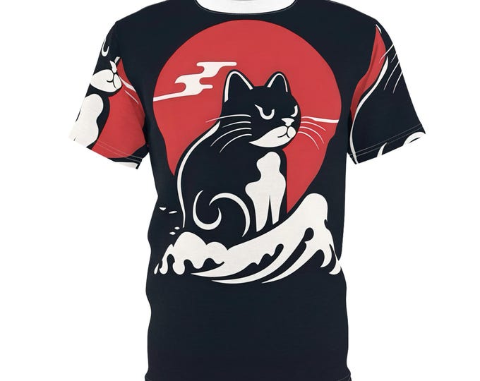 Japan Inspired Cat Art Tee: Unisex Polyester AOP Shirt