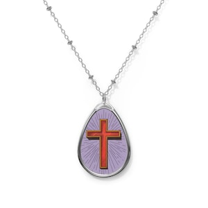 Faith-Inspired Oval Necklace with Cross, Religious Jewelry, Inspirational Gift, Christian Necklace, Spiritual Accessory