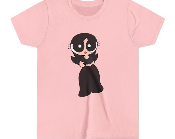 Cute Goth Girl Graphic Youth Tee | Cartoon Dark Dress Character