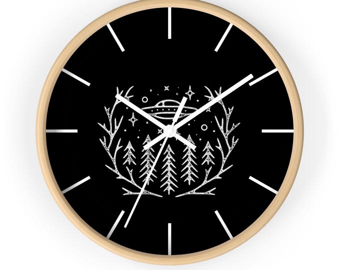Cosmic Tree Wall Clock: Whimsical Forest Decor - 10" Wood Frame