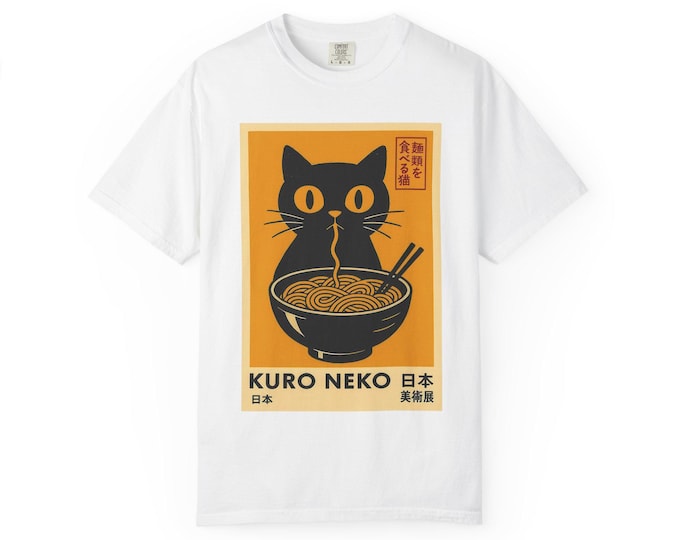 Kuro Neko Cat Ramen T-Shirt: Unisex Asian-Inspired Tee