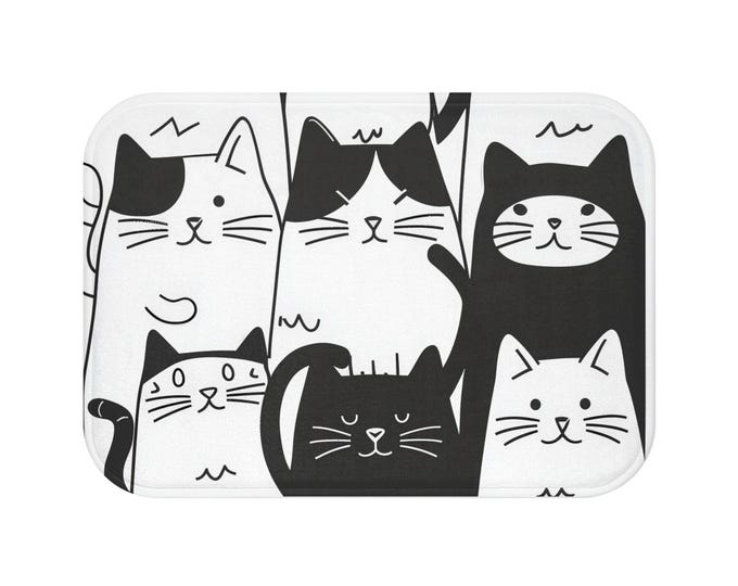 Cute Cat Bath Mat - Cozy Cat Lover Gift, Unique Bathroom Decor, Funny Cat Bath Mat, Pet Lover Gift, Feline Themed Accents