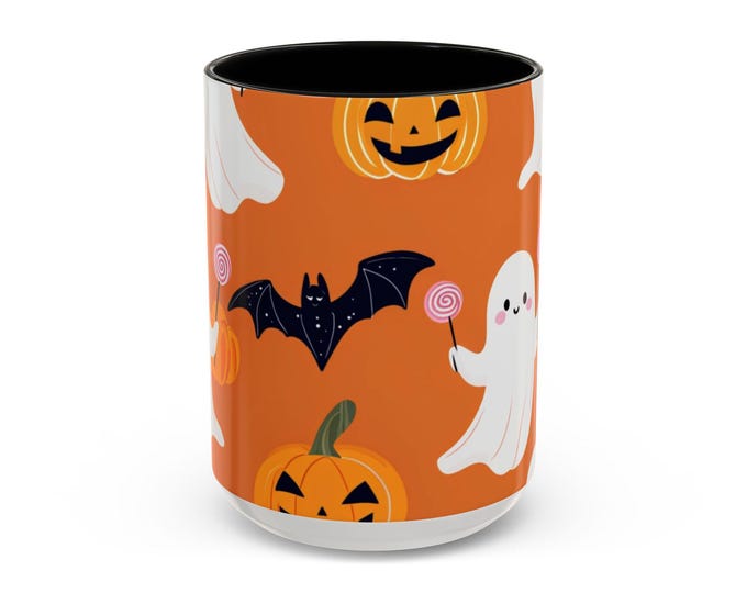 Halloween Coffee Mug: Spooky Ghosts, Bats, Pumpkins - Ceramic Accent Mug