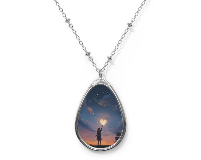 Sunset Heart Oval Pendant Necklace: Inspirational Charm Jewelry