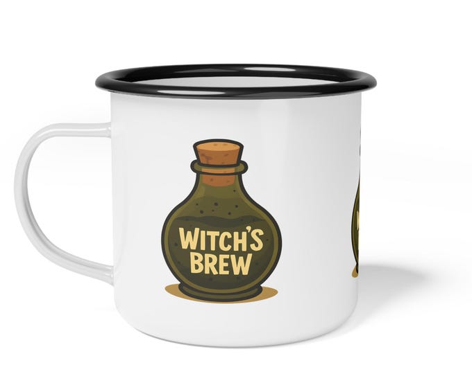 Witch's Brew Enamel Camp Cup: Halloween Coffee Mug, Outdoor Drinkware