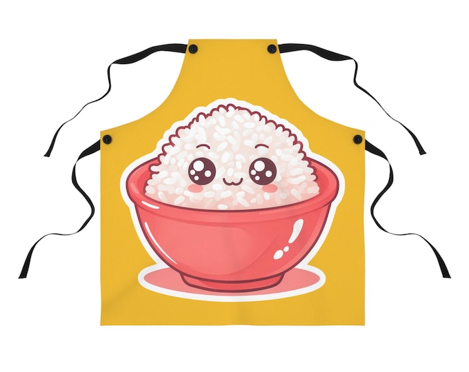 Cute Rice Bowl Apron | Fun Cooking Gift, Kitchen Decor, Foodie Gift, Baking Essentials, Chefs Apron