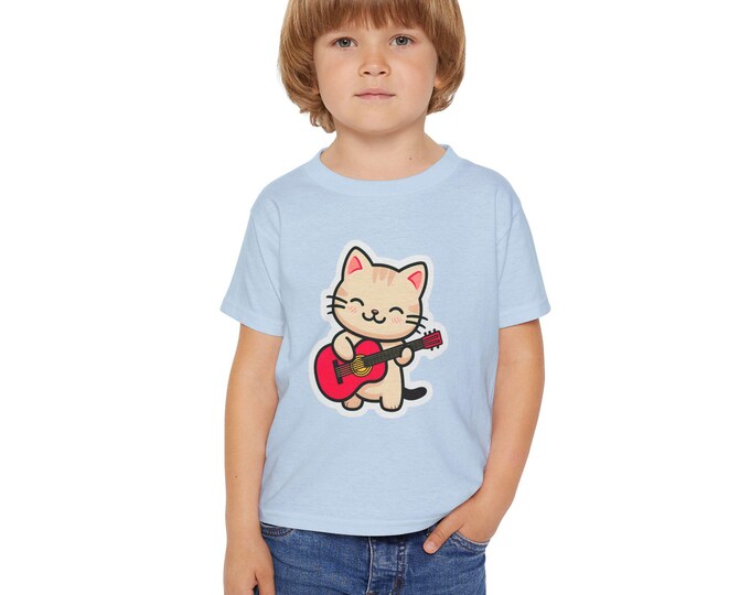 Cute Cat Guitar Toddler T-Shirt, Funny Kids Tee, Baby Gift, Music Lover Shirt, Cat Lover Outfit, Birthday Present
