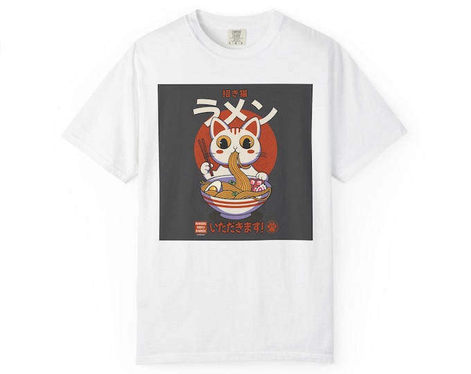 Ramen Cat T-Shirt: Japanese Anime Style, Unisex Cotton Tee