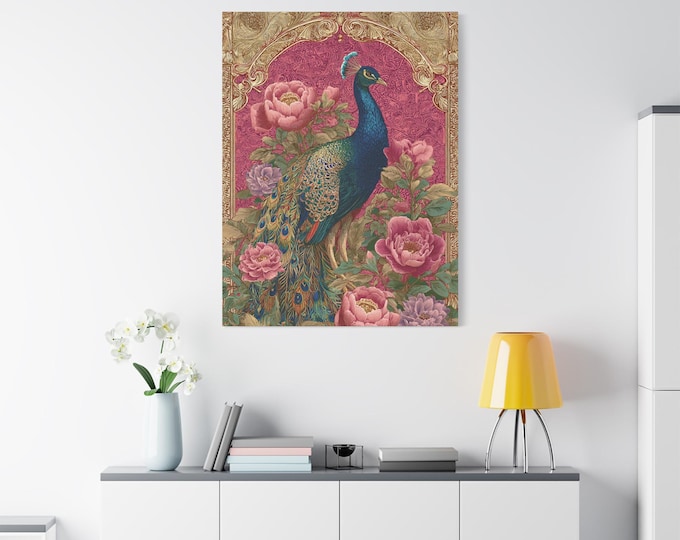 Peacock Canvas Wall Art: Elegant Botanical Home Decor