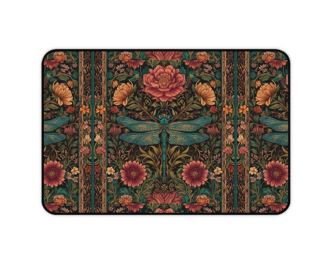Botanical Dragonfly Desk Mat: Floral Home Office Decor