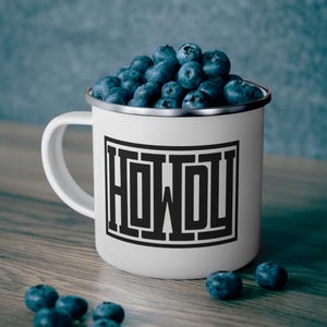 Howdy Enamel Camping Mug: Rustic Adventure Coffee Cup