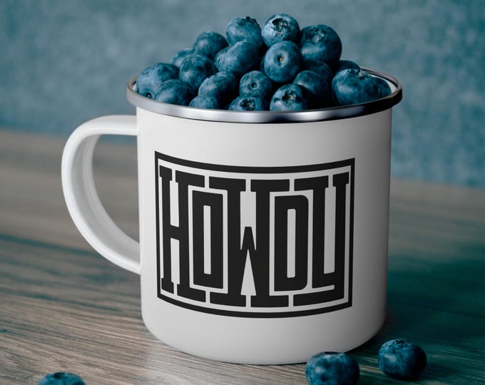 Howdy Enamel Camping Mug: Rustic Adventure Coffee Cup
