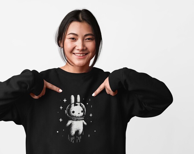 Astronaut Bunny Crewneck Sweatshirt: Cozy Space-Themed Unisex Apparel