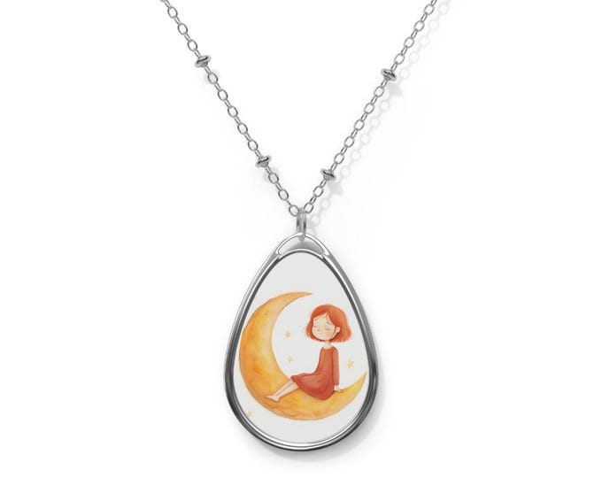 Moon Girl Necklace: Whimsical Celestial Charm, Zinc Alloy Pendant