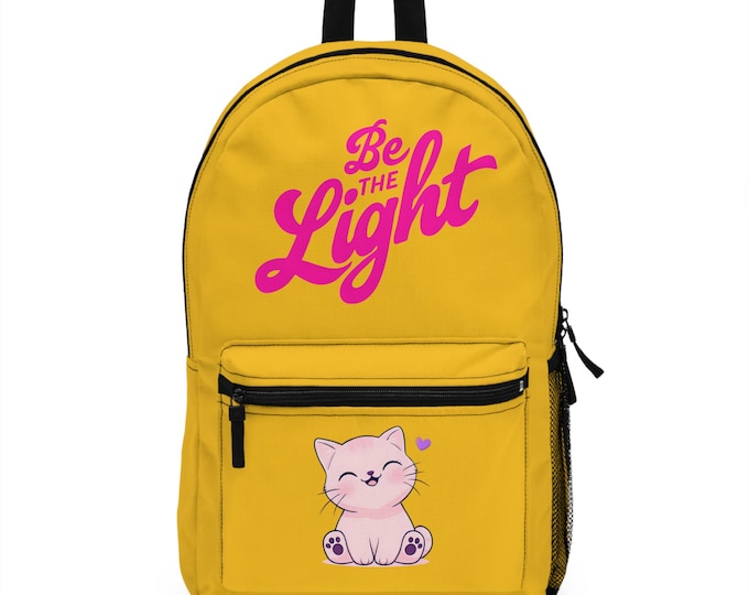 Cat Backpack: Bright Yellow Polyester School Bag - Be The Light