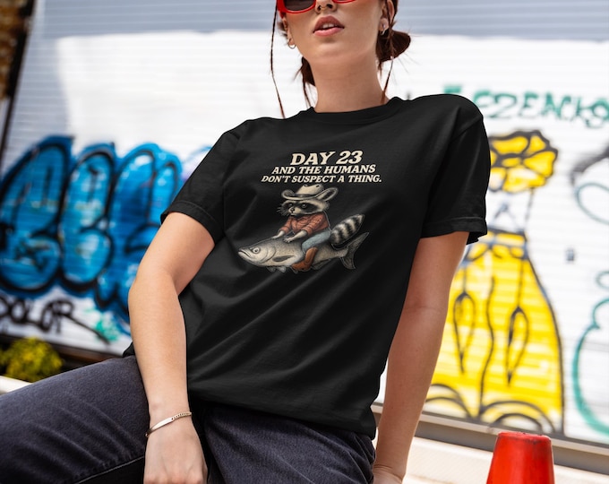 Funny Cowboy Raccoon T-Shirt: Garment-Dyed Unisex Tee