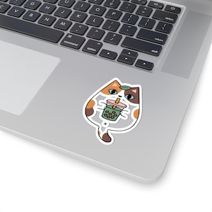 Cute Cat Stickers, Adorable Pet Decor, Coffee Lover Gifts, Laptop Stickers, Fun Fridge Magnets