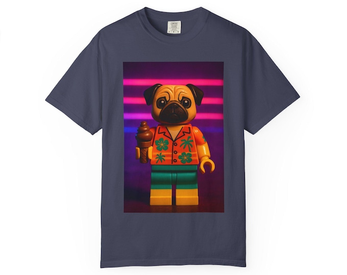 Playful Pug Graphic Tee: Unisex Garment-Dyed Cotton T-Shirt