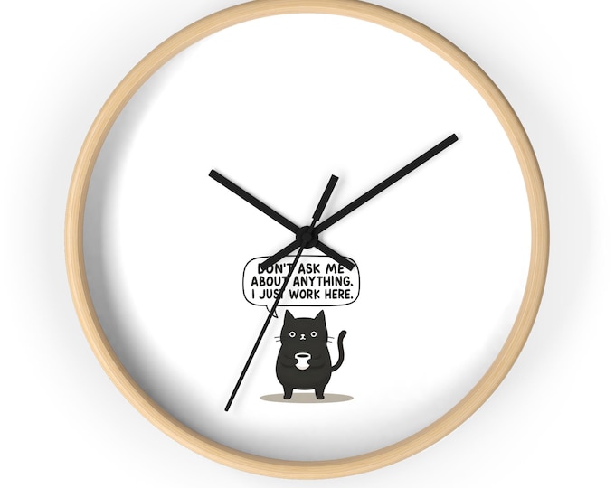 Wall clock, minimalist art work, funny gift for cat lovers.
