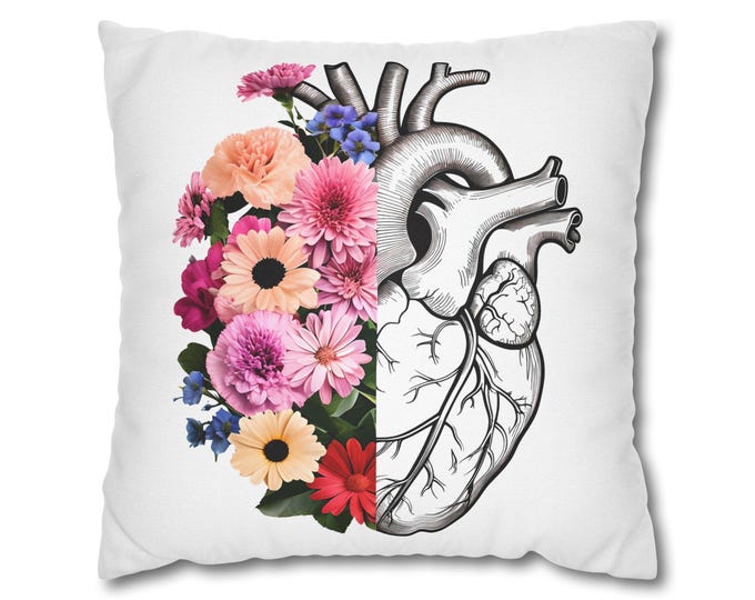 Floral Heart Art Pillowcase: Boho Home Decor Cushion Cover