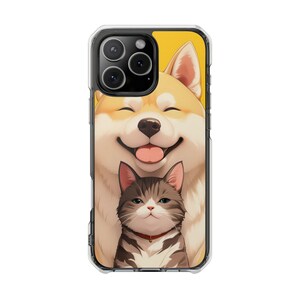 Adorable funda para teléfono con temática de mascotas, diseño de perro y gato, funda magnética transparente resistente a impactos, regalo para amantes de los animales, linda protección para el teléfono, [...]