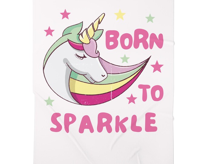 Unicorn Baby Swaddle Blanket: Jersey Polyester, "Born to Sparkle" Design