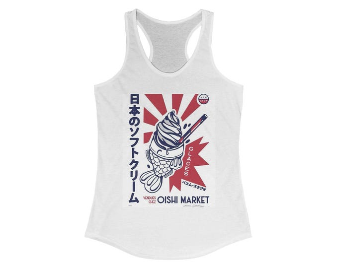 Japanese Soft Cream Racerback Tank, Summer T-Shirt, Cute Graphic Tee, Ice Cream Lover Gift, Casual Wear, Vacation Top