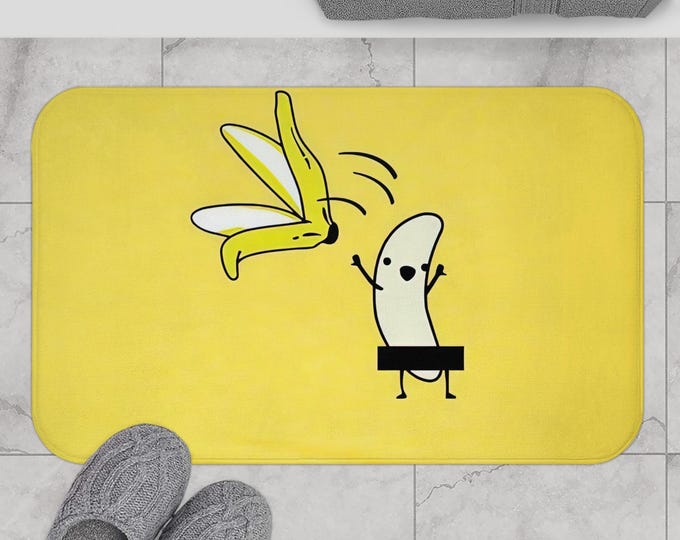 Naked Banana Bath Mat with Fun Design Bathroom Decor, Cute Yellow Bathroom Rug, Shower Mat, Gift for Fruit Lovers