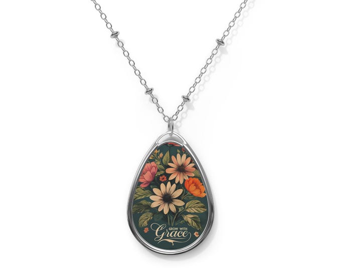 Floral Oval Pendant Necklace: Elegant Boho Chic Jewelry