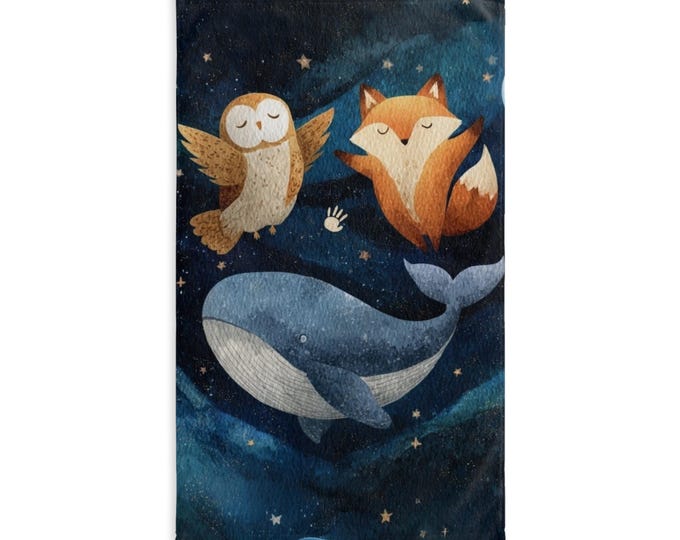 Whimsical Animal Hand Towel, Cute Owl & Fox Design, Bathroom Decor, Gift for Kids, Nursery Accessories, Eco-Friendly Kitchen Towel