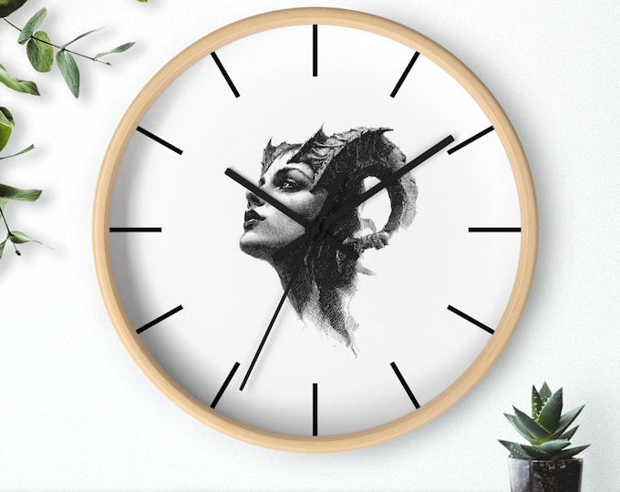 Gothic Wall Clock: Mystical Fantasy Art, Silent Wood Frame